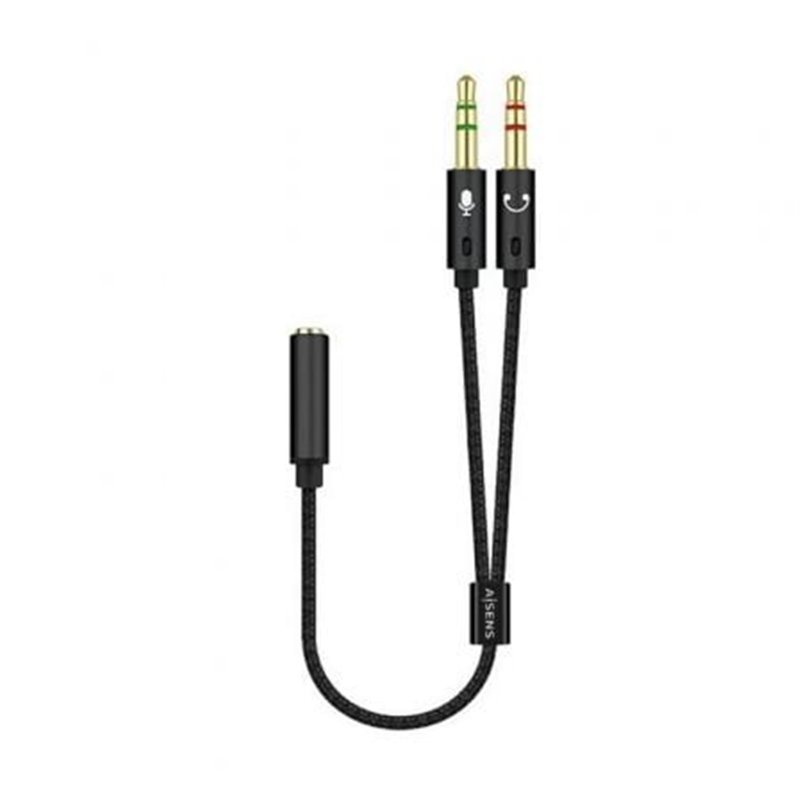 Adaptador Aisens A128-0418/ Jack 3.5 Hembra - 2x Jack 3.5 Macho/ 25cm/ Negro