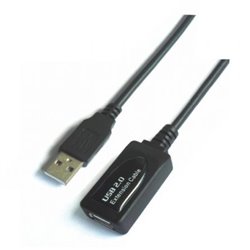 Cable Alargador USB 2.0 Aisens A101-0020/ USB Macho - USB Hembra/ Hasta 2.5W/ 60Mbps/ 15m/ Negro