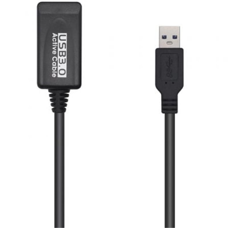 Cable Alargador USB 3.0 con Amplificador Aisens A105-0525/ USB Macho - USB Hembra/ Hasta 9W/ 625Mbps/ 5m/ Negro