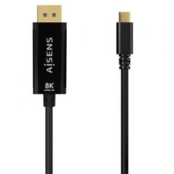 Cable Conversor Aisens A109-0688/ USB Tipo-C Macho - DisplayPort Macho/ Hasta 27W/ 1250Mbps/ 80cm/ Negro