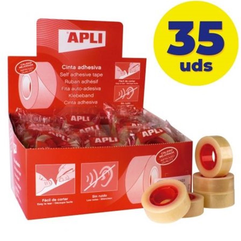 Caja de Cintas Adhesivas Transparentes Apli 11103/ 1.9cm x 33m/ 35 unidades