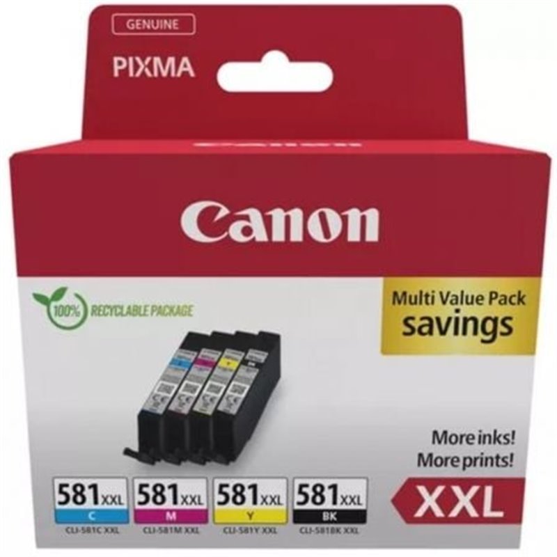 Cartucho de Tinta Original Canon CLI-581XXL Multipack Alta Capacidad/ Cian/ Magenta/ Amarillo/ Negro