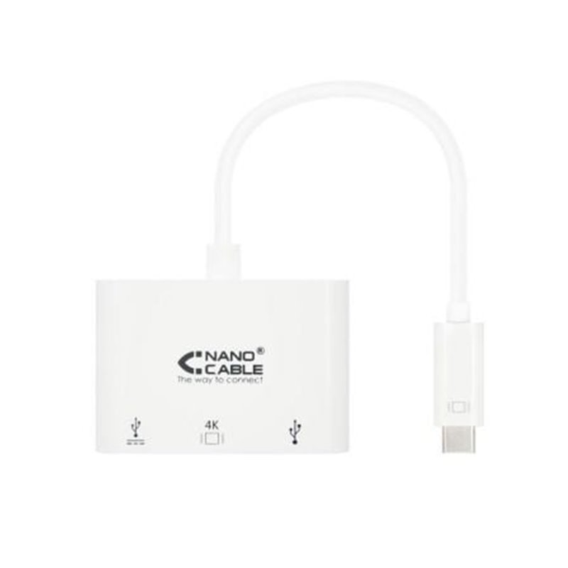 Conversor Nanocable 10.16.4302/ USB Tipo-C Macho - HDMI Hembra/ USB Tipo-C Hembra/ USB Hembra/ 15cm/ Blanco