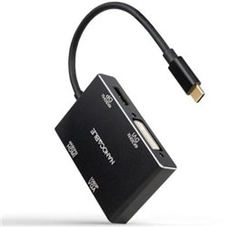 Conversor Nanocable 10.16.4307/ USB Tipo-C Macho - VGA Hembra/ DVI Hembra/ HDMI Hembra/ DisplayPort Hembra/ 10cm/ Negro