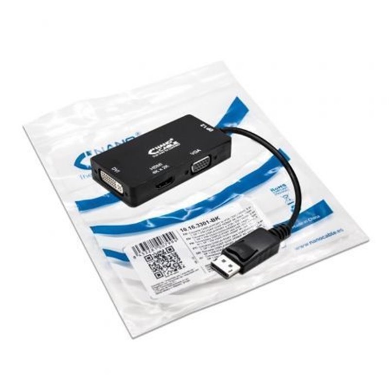 Cable Conversor Nanocable 10.16.3301-BK/ Displayport Macho - VGA Hembra/ DVI Hembra/ HDMI Hembra