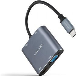 Conversor Nanocable 10.16.4304/ USB Tipo-C Macho/ HDMI 4K Hembra - VGA Hembra - USB Tipo-C PD Hembra - USB Hembra/ 15cm/ Gris