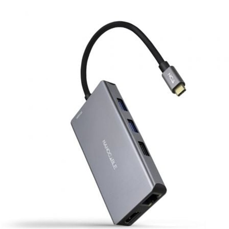 Docking Tipo-C Nanocable 10.16.1009/ 3xUSB/ 2xHDMI 4K/ 1xRJ45/ 1xLector tarjetas/ 1xUSB Tipo-C PD/ Gris