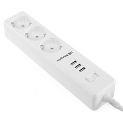 Regleta con interruptor Orbegozo EN 3000/ 3 Tomas de corriente/ 3 USB/ Cable 1.7m/ Blanca