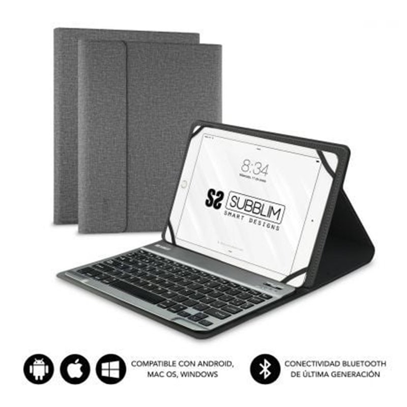 Funda con Teclado Subblim Keytab Pro Bluetooth para Tablets de 10.1"-10.8"/ Gris