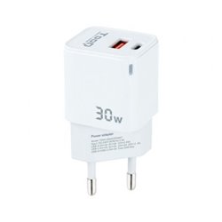 Cargador de Pared TooQ TQWC-GANQCPD30WT/ 1xUSB Tipo-C/ 1xUSB/ 30W