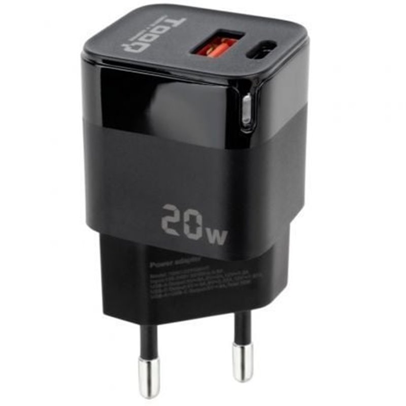 Cargador de Pared TooQ TQWC-QCPD20/ 1xUSB Tipo-C/ 1xUSB/ 20W