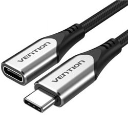 Cable Alargador USB 3.1 Tipo-C Vention TABHF/ USB Tipo-C Macho - USB Tipo-C Hembra/ Hasta 60W/ 5Gbps/ 1m/ Gris