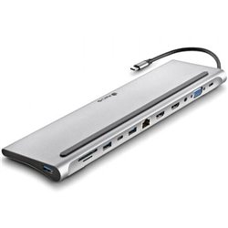 Docking USB Tipo-C NGS WonderDock12/ 3xUSB/ 2xHDMI/ 1xVGA/ 1xRJ45/ 1xLector de Tarjetas/ 1xJack 3.5/ 1xUSB Tipo-C PD/ Gris