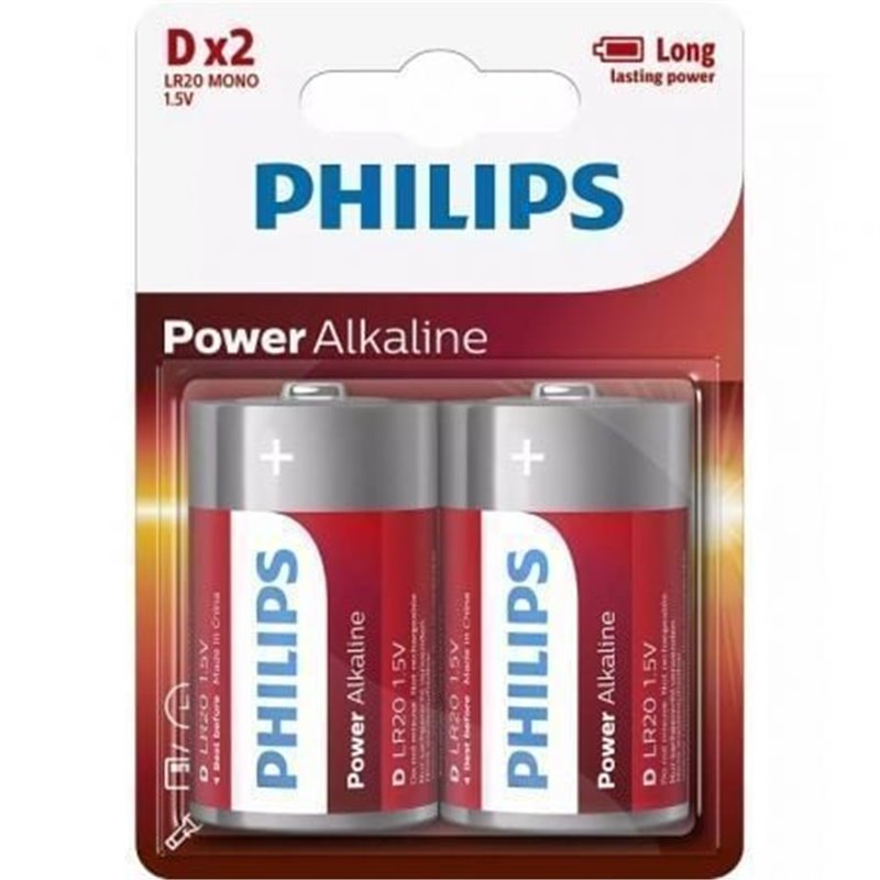 Pack de 2 Pilas D Philips LR20P2B/10/ 1.5V/ Alcalinas