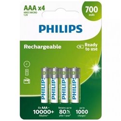 Pack de 4 Pilas AAA Philips R03B4A70/10/ 1.2V/ Recargables