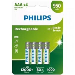 Pack de 4 Pilas AAA Philips R03B4A95/10/ 1.2V/ Recargables