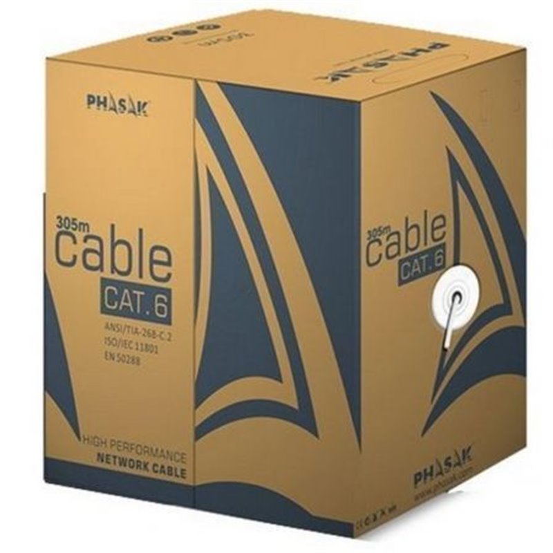 Bobina de Cable RJ45 UTP Phasak PHR 6301 Cat.6/ 305m/ Gris