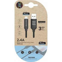 Cable USB 2.0 Tech One Tech TEC2002/ USB Macho - Lightning Macho/ 1m/ Negro