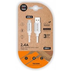 Cable USB 2.0 Tech One Tech TEC2006/ USB Tipo-C Macho - USB Macho/ 1m/ Blanco