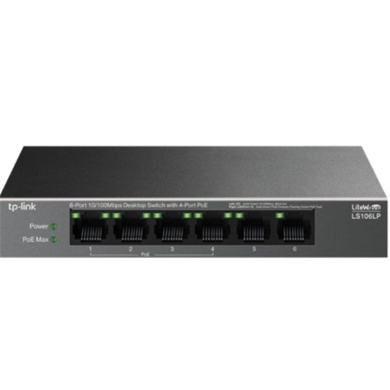 TP-LINK SWITCH DE SOBREMESA DE 6 PUERTOS 10/100 MBPS CON 4 PUERTOS POE PUERTOS: 4× 10/100 MBPS POE, 2× 10/100 MBPS NO POE ESPECI