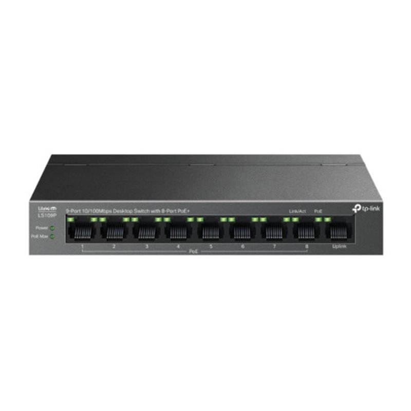 TP-LINK SWITCH DE SOBREMESA DE 9 PUERTOS 10/100 MBPS CON POE+ DE 8 PUERTOS PUERTOS: 8× 10/100 MBPS POE+, 1× 10/100 MBPS SIN POE 