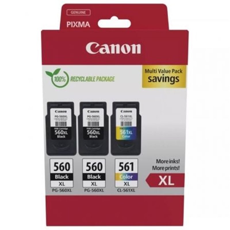 Cartucho de Tinta Original Canon PG-560XL + CL-561XL Multipack Alta Capacidad/ 2x Negro/ Tricolor