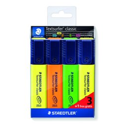 ESTUCHE 3 + 1REGALO MARCADORES FLUORESCENTE CLASSIC 364 TEXTSURFER STAEDTLER 364-S WP4P