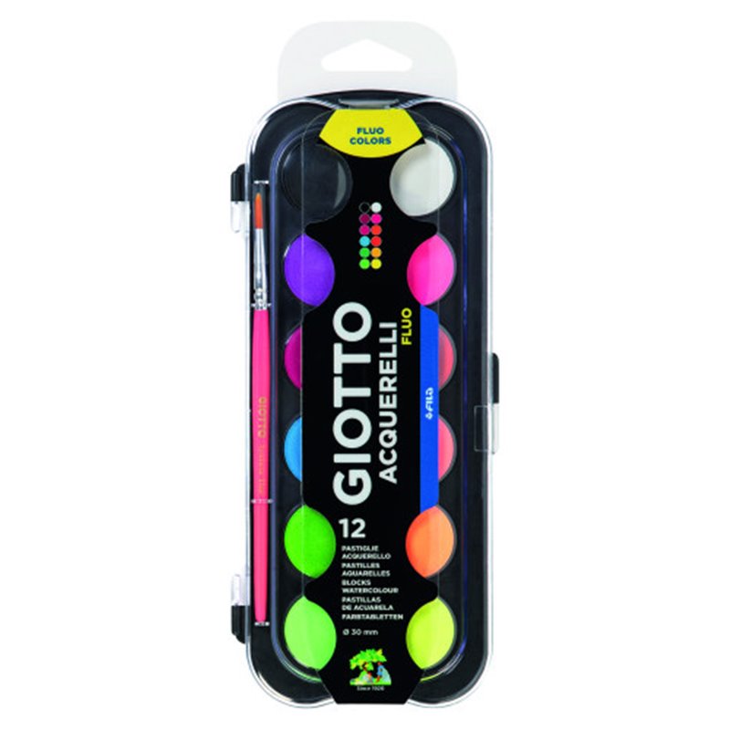 ESTUCHE 12 ACUARELAS FLUO 30 MM + PINCEL  GIOTTO F351400