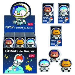 EXPOSITOR CON 24 GOMAS DE BORRAR ASTRONAUTAS-ANIMALES - NASA DOHE 79648