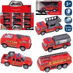 VEHIÍCULOS BOMBEROS METAL RETROFRICCIÓN 8 CM ESCALA 1:64 - MODELOS SURTIDOS