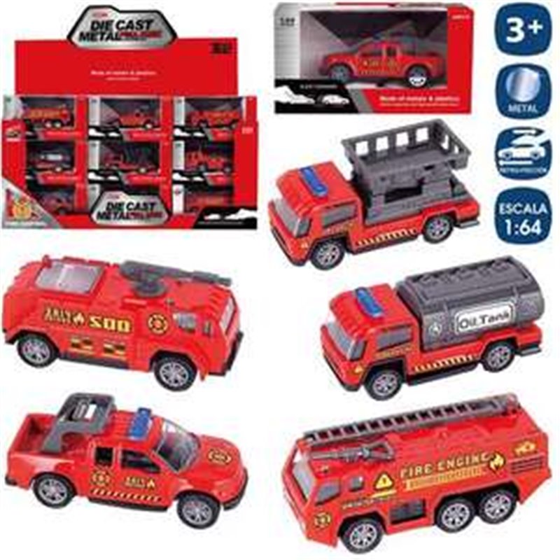 VEHIÍCULOS BOMBEROS METAL RETROFRICCIÓN 8 CM ESCALA 1:64 - MODELOS SURTIDOS