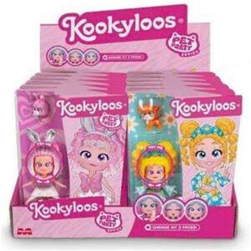 MUÑECA KOOKYLOOS PET PARTY 3 CARAS CON EXPRESIONES, INCLUYE MASCOTA Y ACCESORIOS. 18,5X29X23CM