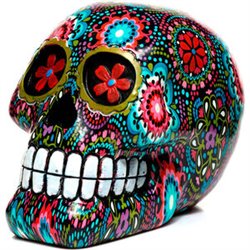 FIGURA CALAVERA DECORATIVA MEXICANA DIA DE LOS MUERTOS FLORAL 14CM