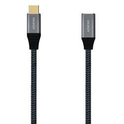 Cable Alargador USB 3.2 Tipo-C Aisens A107-0635 20GBPS 5A 100W/ USB Tipo-C Macho - USB Tipo-C Hembra/ Hasta 100W/ 2500Mbps/ 1m/ 