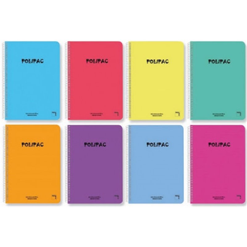 CUADERNO SERIE POLIPAC TAPA POLIPROPILENO 4º (155X215MM.) 80 HOJAS CUADRÍCULA 4X4 8 COLORES SURTIDOS PACSA 16962