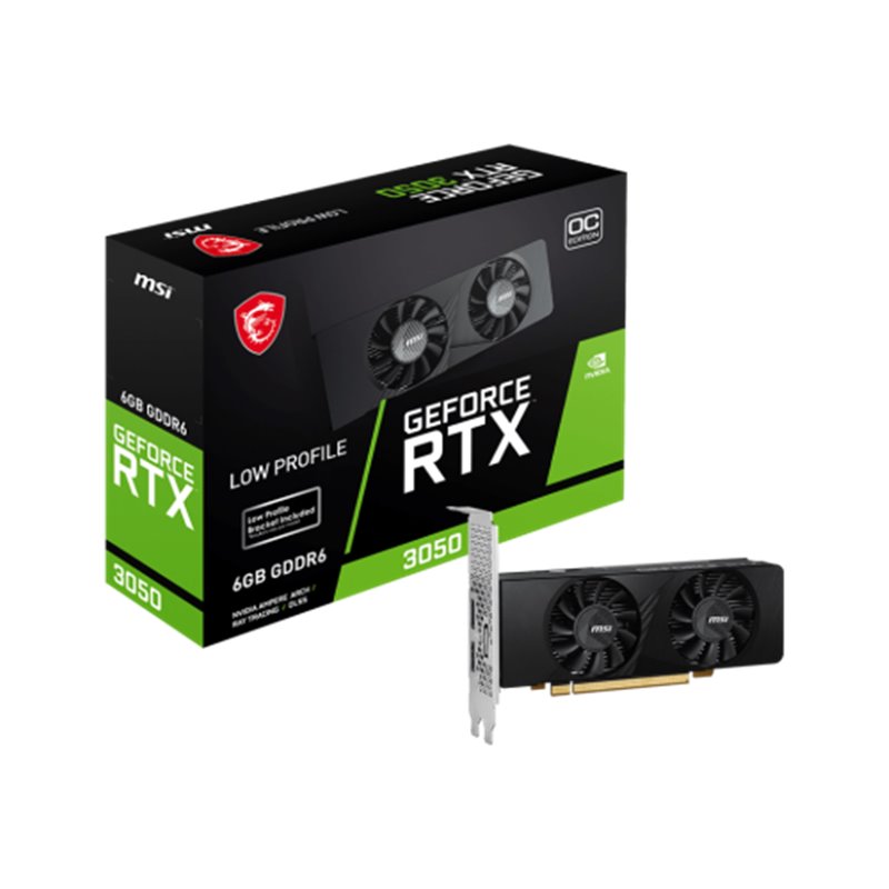 VGA MSI RTX 3050 LP 6G OC,NV,RTX3050,GDDR6,6GB,96BIT,2HDMI+1DP,2 VENTILADORES (LOW PROFILE)