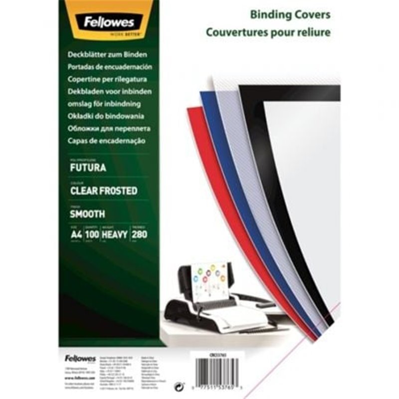 Portadas de Polipropileno Fellowes 5376503/ A4/ 300 Micras/ 100 unidades/ Transparente