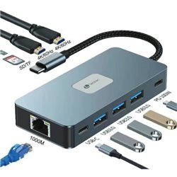 Docking USB Tipo-C Leotec LEDS02/ 3xUSB/ 1xUSB Tipo-C/ 1xUSB Tipo-C PD/ 2xHDMI 4K/ 1xRJ45/ 1xLector Tarjetas SD y MicroSD/ Gris