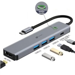 Docking USB Tipo-C Leotec LEDS05/ 3xUSB/ 1xUSB Tipo-C PD/ 1xHDMI/ Gris