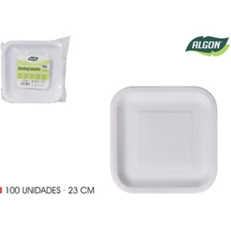 SET-100PLATO CUAD.CART NATURAL 23CM ALGON