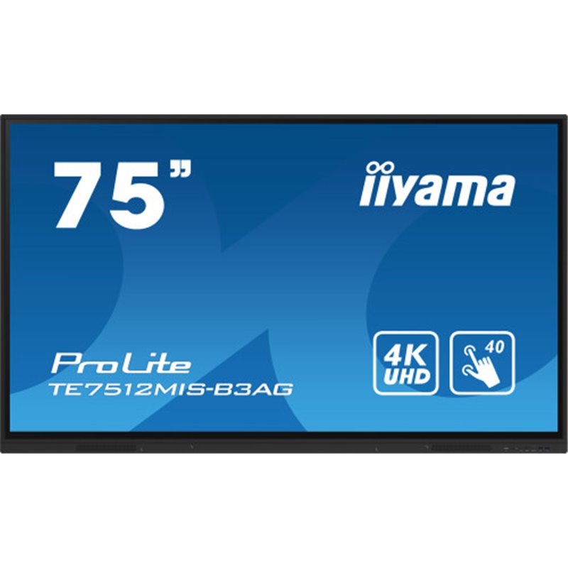 iiyama TE7512MIS-B3AG pantalla de señalización Diseño de quiosco 190,5 cm (75") LCD Wifi 400 cd / m² 4K Ultra HD Negro Pantalla 