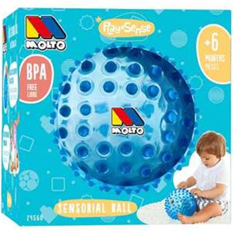 BOLA SENSORIAL 20 CM AZUL. CON COLORES Y TEXTURA SUAVE PARA LA DIVERSIÓN Y APRENDIZAJE DE LOS BEBES.