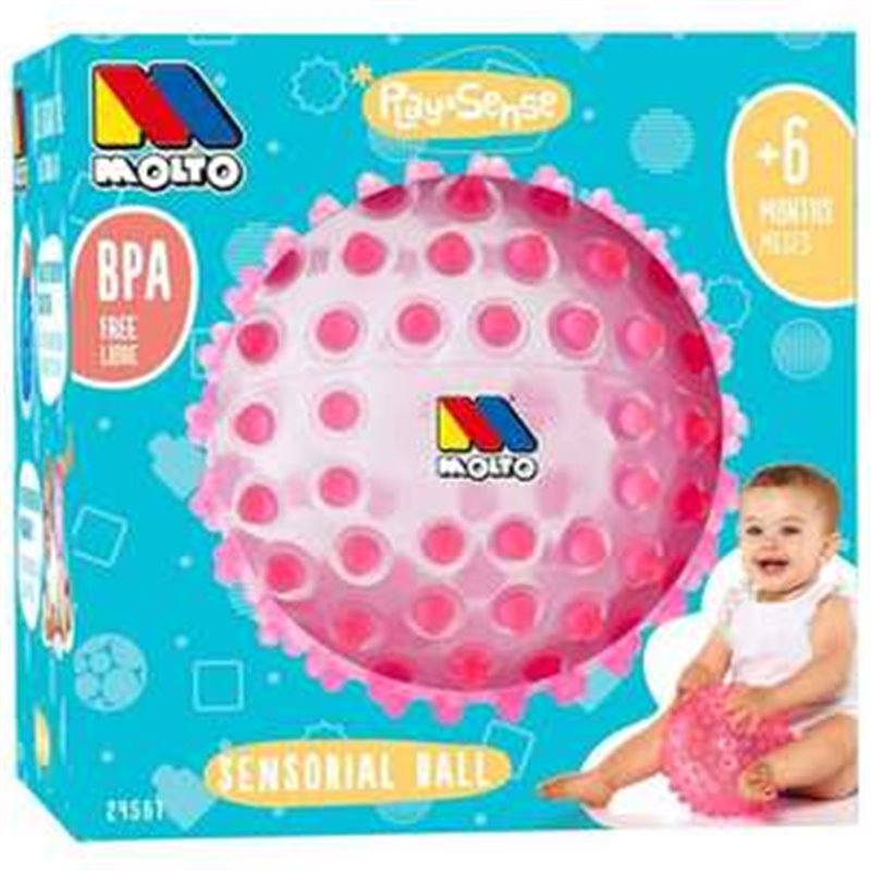 BOLA SENSORIAL 20 CM ROSA. CON COLORES Y TEXTURA SUAVE PARA LA DIVERSIÓN Y APRENDIZAJE DE LOS BEBES.