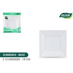 SET-12 PLATO CUAD. PLAST. ECO. 18CM ALGON