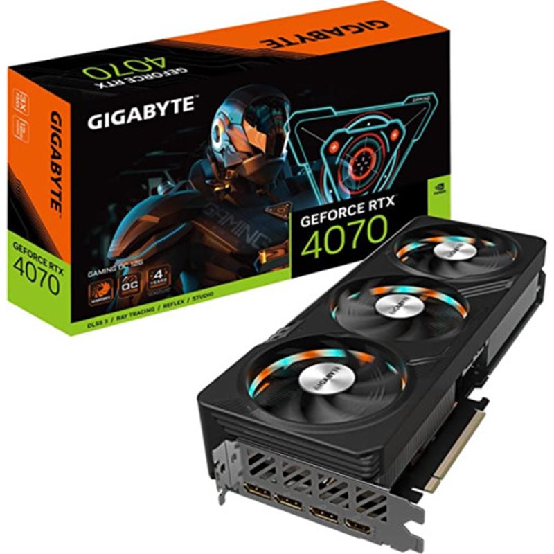 VGA GIGABYTE GV-N4070GAMING OC-12GD,NV,RTX4070,GDDR6X,12GB,192BIT,HDMI+3DP,WINDFORCE 3X (3 VENTILADORES)