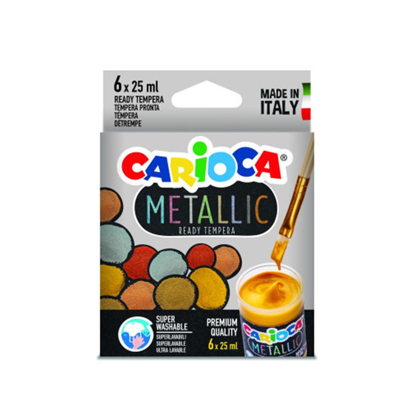 CAJA TÉMPERA METALLIC 6 BOTES 25 ML COLORES METÁLICOS CARIOCA KO026