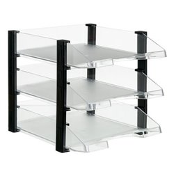 CONJUNTO 3 BANDEJAS JUMBORACK TRANSPARENTE CON ELEVADORES NEGROS 350X285X280 MM ARCHIVO 2000 704 CS TP