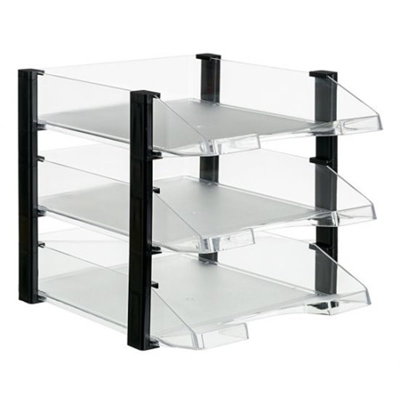 CONJUNTO 3 BANDEJAS JUMBORACK TRANSPARENTE CON ELEVADORES NEGROS 350X285X280 MM ARCHIVO 2000 704 CS TP