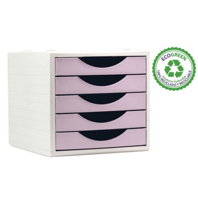 MÓDULO ECOGREEN 100% RECICLADO Y RECICLABLE 5 CAJONES ROSA PASTEL 340X270X260 MM ARCHIVO 2000 4005 RS PS