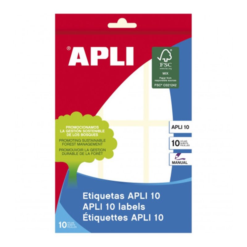 PACK 10 HOJAS (60 UDS) ETIQUETAS BLANCAS 34X67 APLI 1651